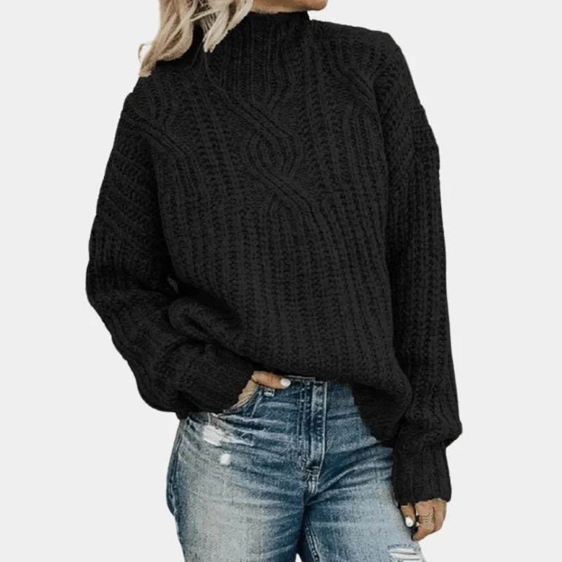 Women's Sweater - Knitted Cable Pattern - High Neck - Loose Fit - Long Sleeve Warm Design - Image 4