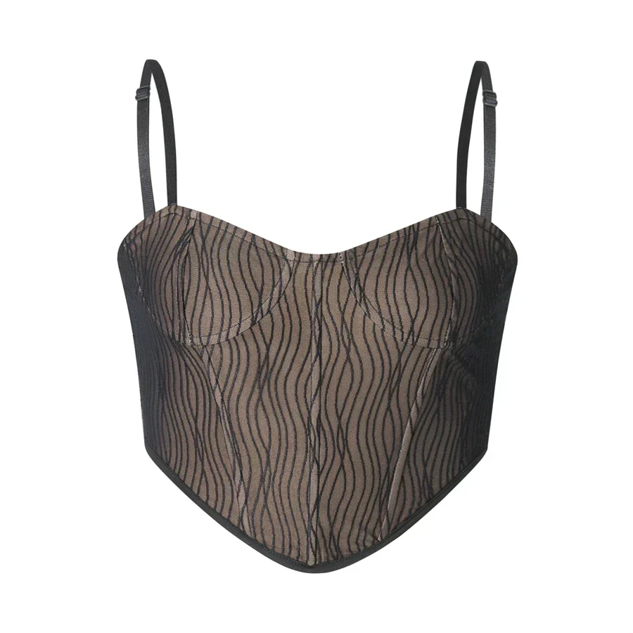 Women's Cropped Top – Mesh Design – Sweetheart Neckline – Spaghetti Straps – Figure-Hugging Model - Image 10