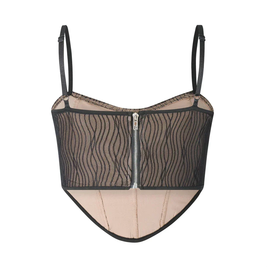Women's Cropped Top – Mesh Design – Sweetheart Neckline – Spaghetti Straps – Figure-Hugging Model - Image 11