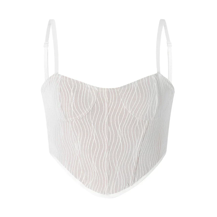 Women's Cropped Top – Mesh Design – Sweetheart Neckline – Spaghetti Straps – Figure-Hugging Model - Image 15