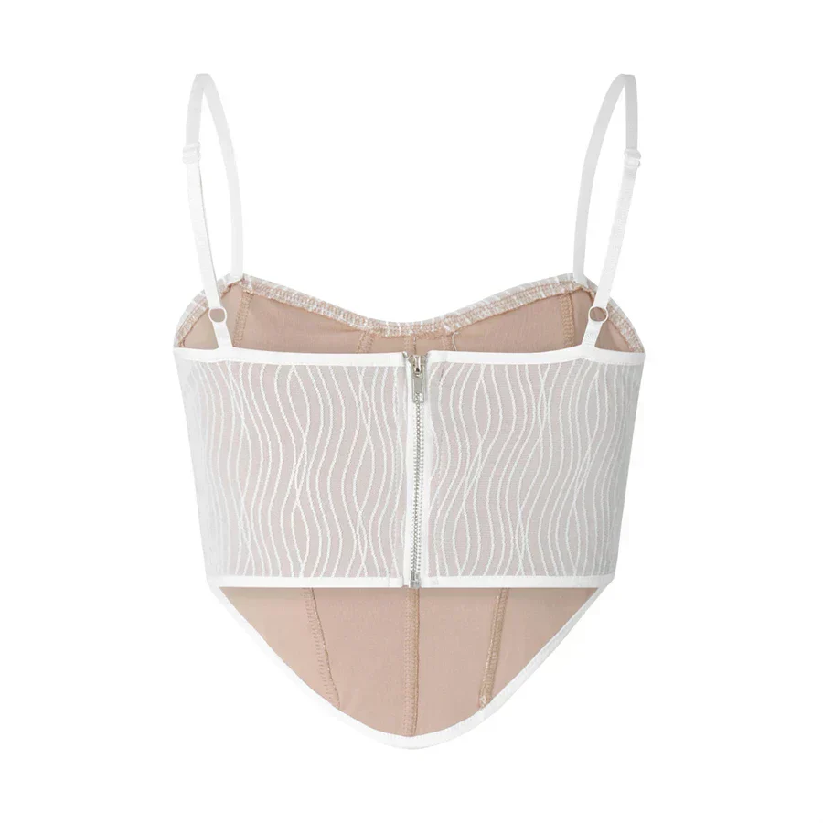 Women's Cropped Top – Mesh Design – Sweetheart Neckline – Spaghetti Straps – Figure-Hugging Model - Image 16