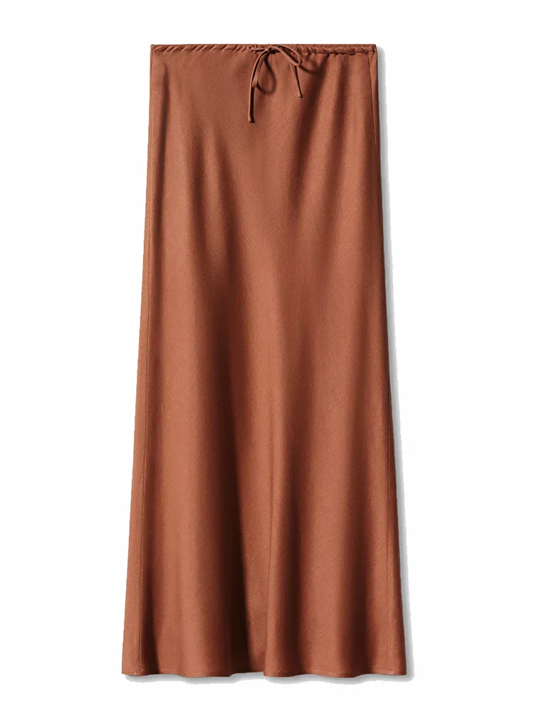 Women's Maxi Skirt - Satin Look - Adjustable Waist - Elegant Flowy Fit - Image 12