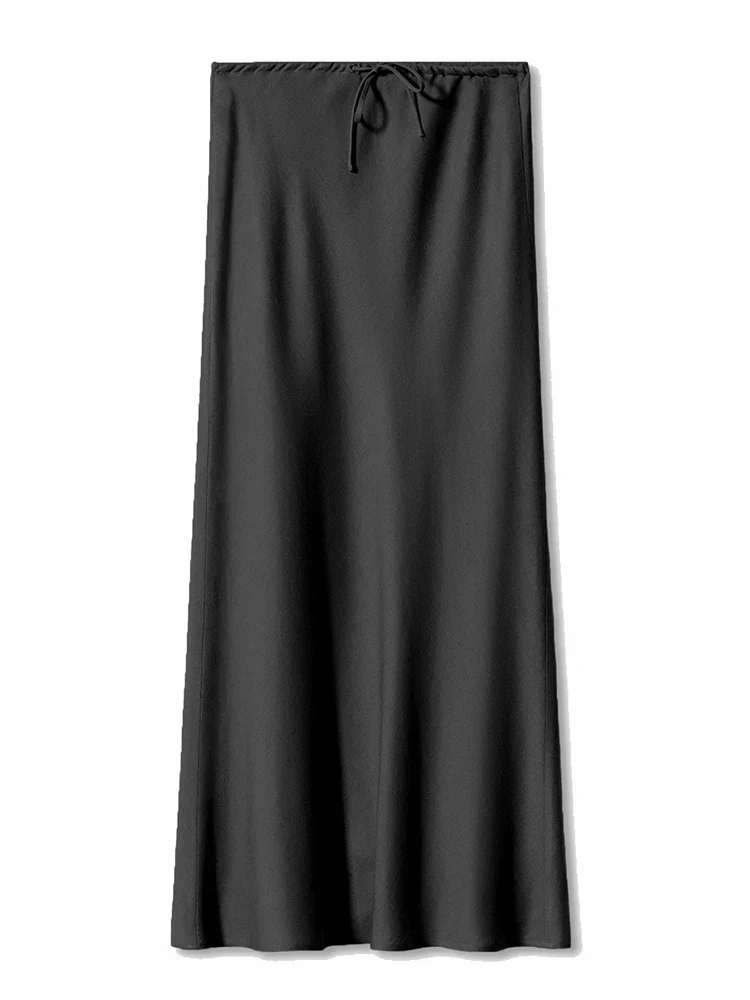 Women's Maxi Skirt - Satin Look - Adjustable Waist - Elegant Flowy Fit - Image 13