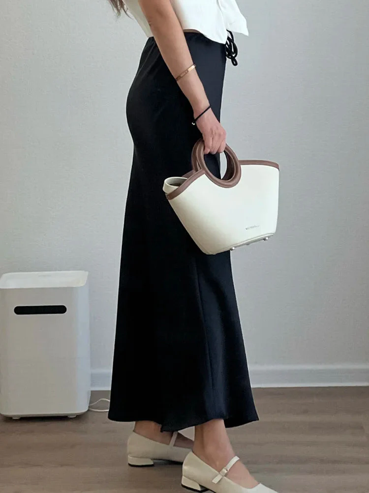 Women's Maxi Skirt - Satin Look - Adjustable Waist - Elegant Flowy Fit - Image 7