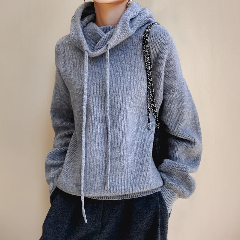 Women's Knitted Hoodie – Oversized Fit – High Collar with Drawstring – Comfort Fit - Image 3