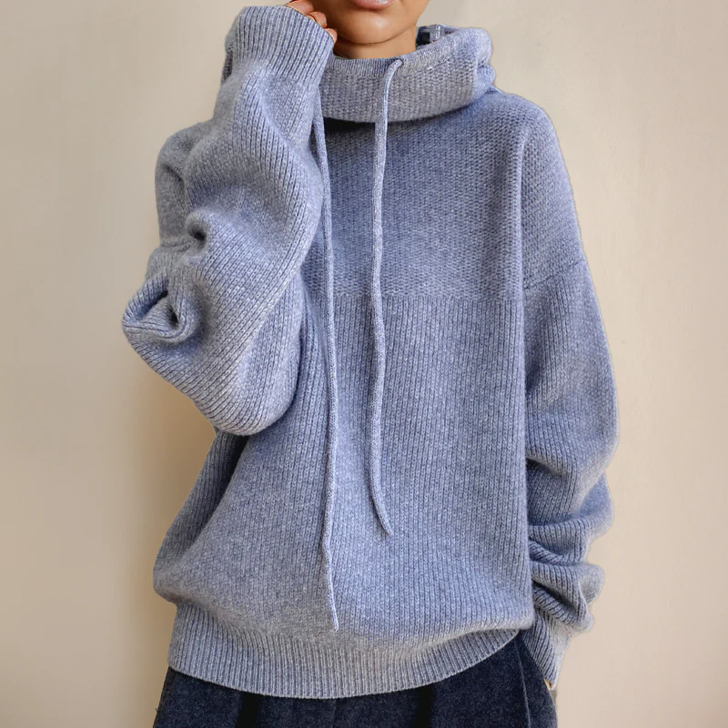 Women's Knitted Hoodie – Oversized Fit – High Collar with Drawstring – Comfort Fit - Image 5