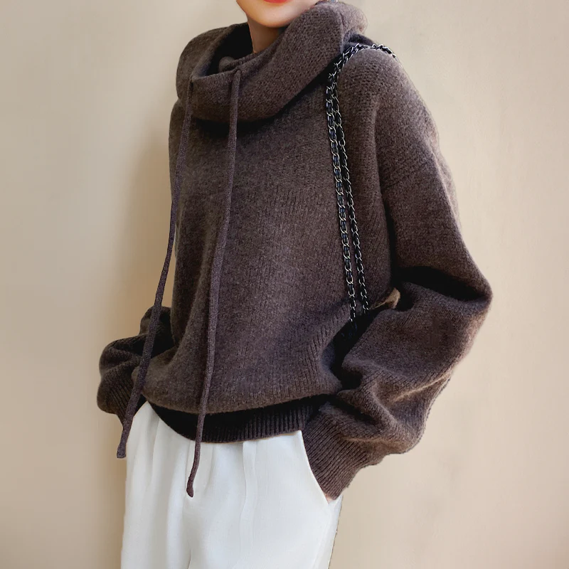Women's Knitted Hoodie – Oversized Fit – High Collar with Drawstring – Comfort Fit - Image 6