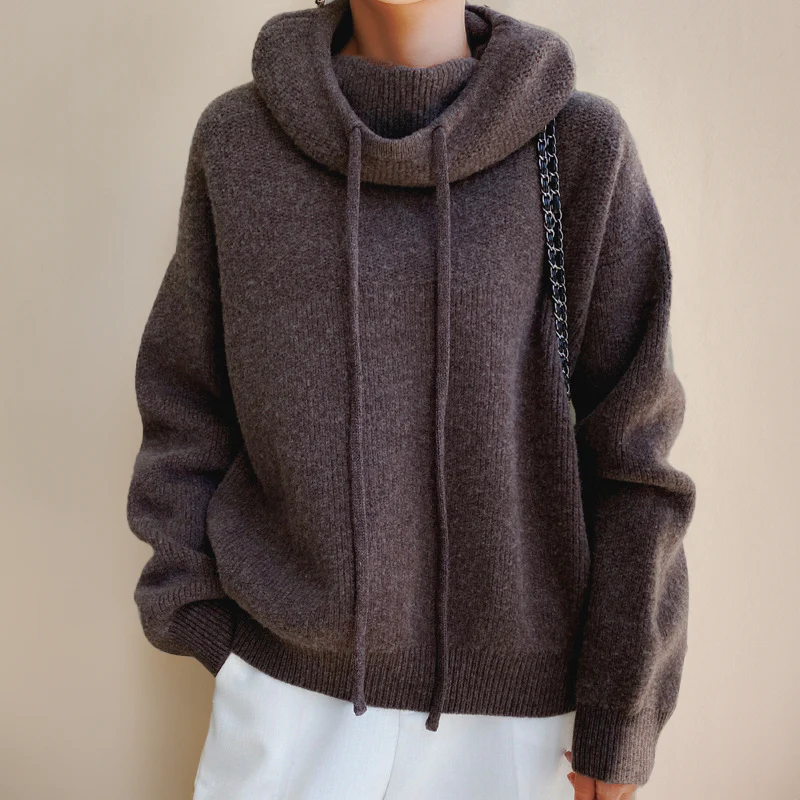 Women's Knitted Hoodie – Oversized Fit – High Collar with Drawstring – Comfort Fit - Image 7