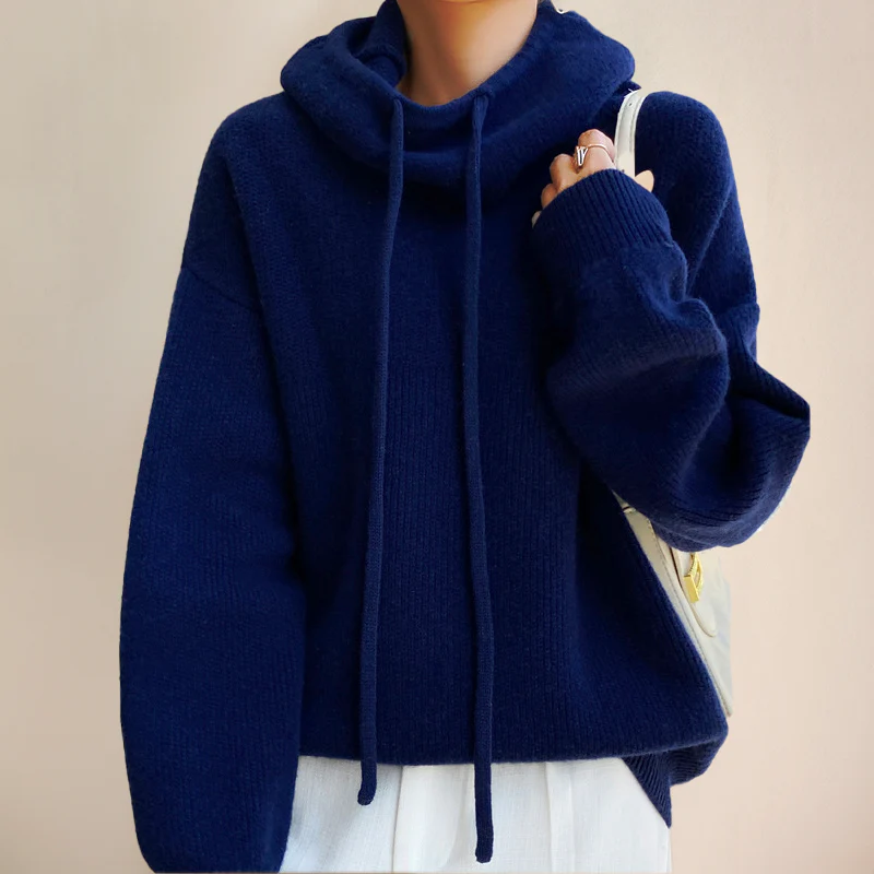 Women's Knitted Hoodie – Oversized Fit – High Collar with Drawstring – Comfort Fit - Image 8