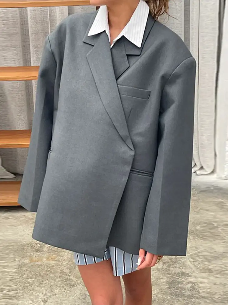 Women's Oversized Blazer – Loose Fit – Smart Casual – Textured Fabric – Long Sleeves - Image 10