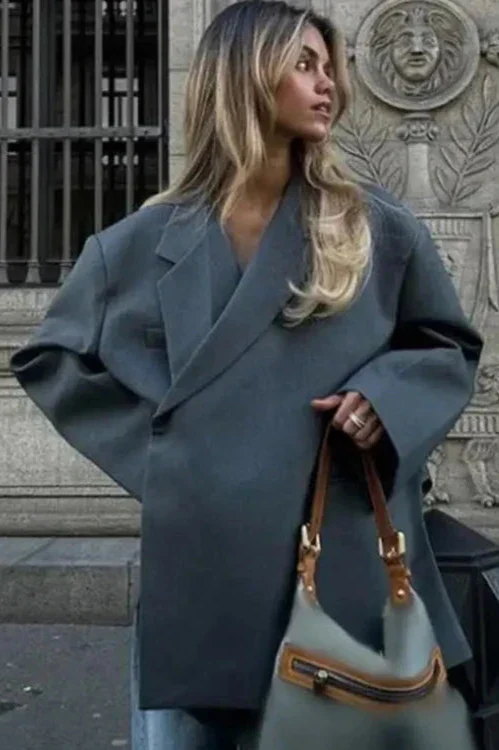 Women's Oversized Blazer – Loose Fit – Smart Casual – Textured Fabric – Long Sleeves - Image 13