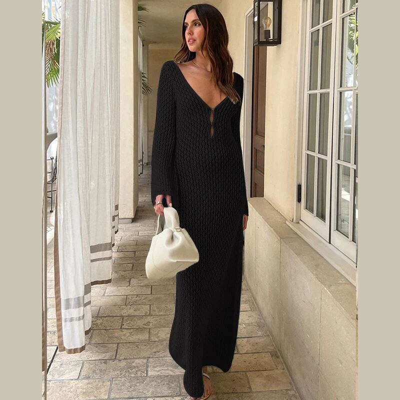 Ladies Maxi Dress – Crocheted Design – V-Neck with Tie Detail – Loose Fit - Image 10