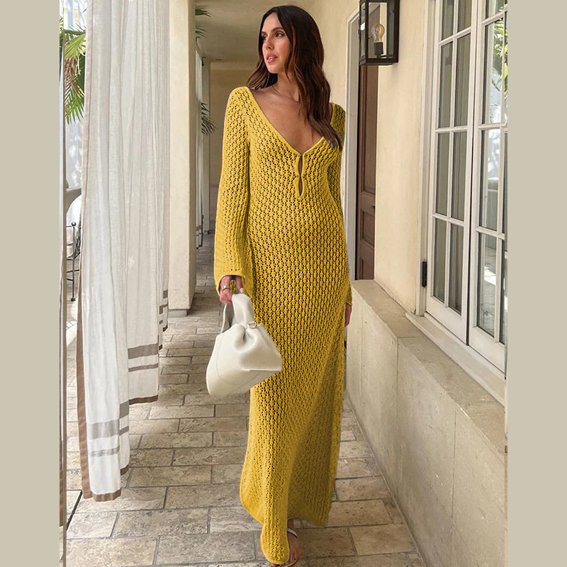 Ladies Maxi Dress – Crocheted Design – V-Neck with Tie Detail – Loose Fit - Image 11