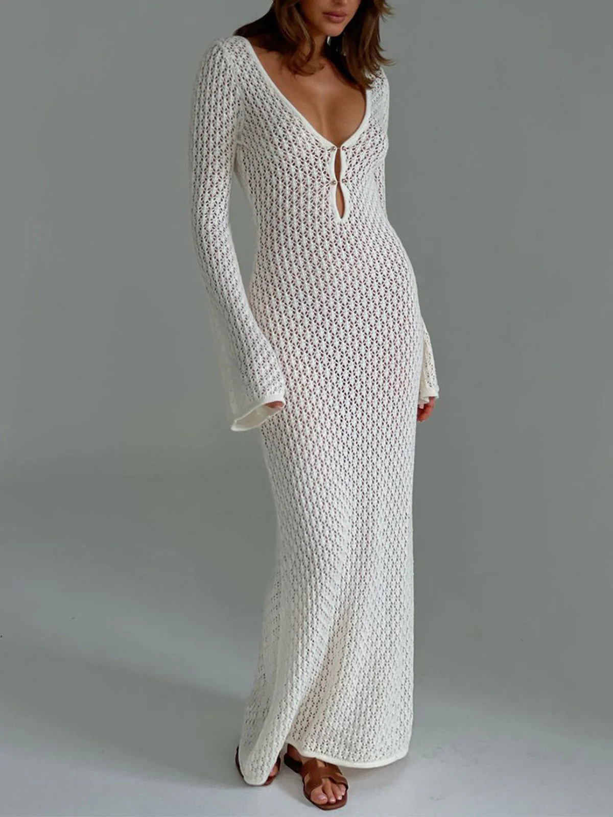 Ladies Maxi Dress – Crocheted Design – V-Neck with Tie Detail – Loose Fit - Image 5