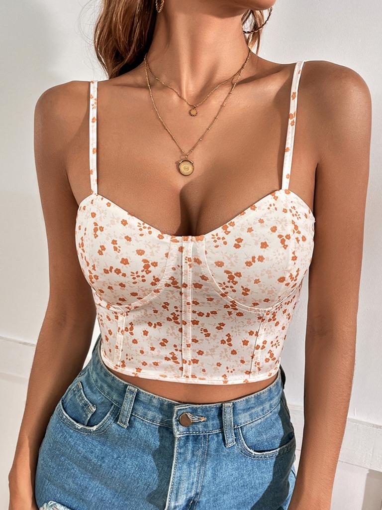 Women's Bustier Crop Top β Adjustable Straps β Tailored Fit β Floral Print