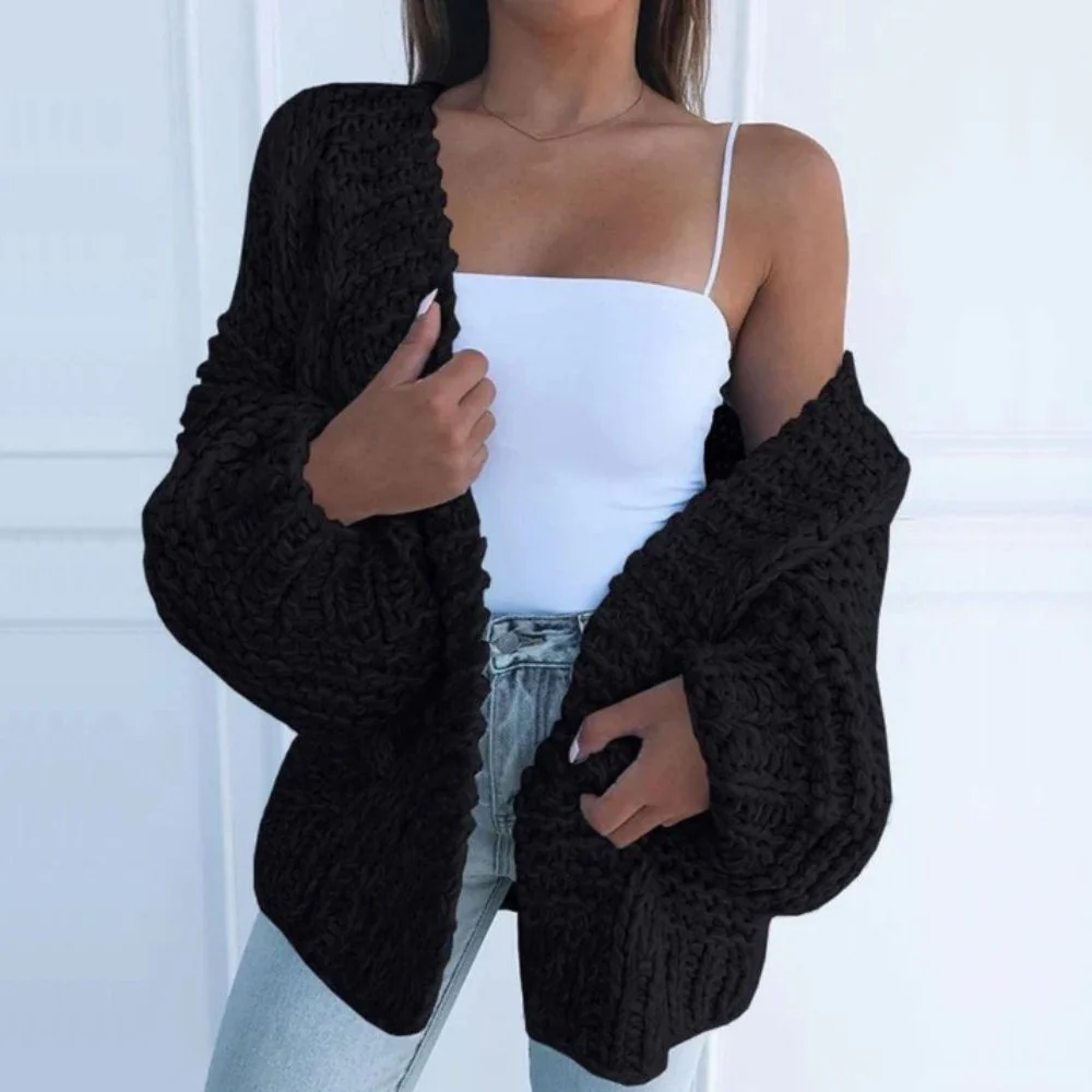 Women's Cardigan – Chunky Knit – Oversized Fit – Open Front – Ribbed Edges - Image 2