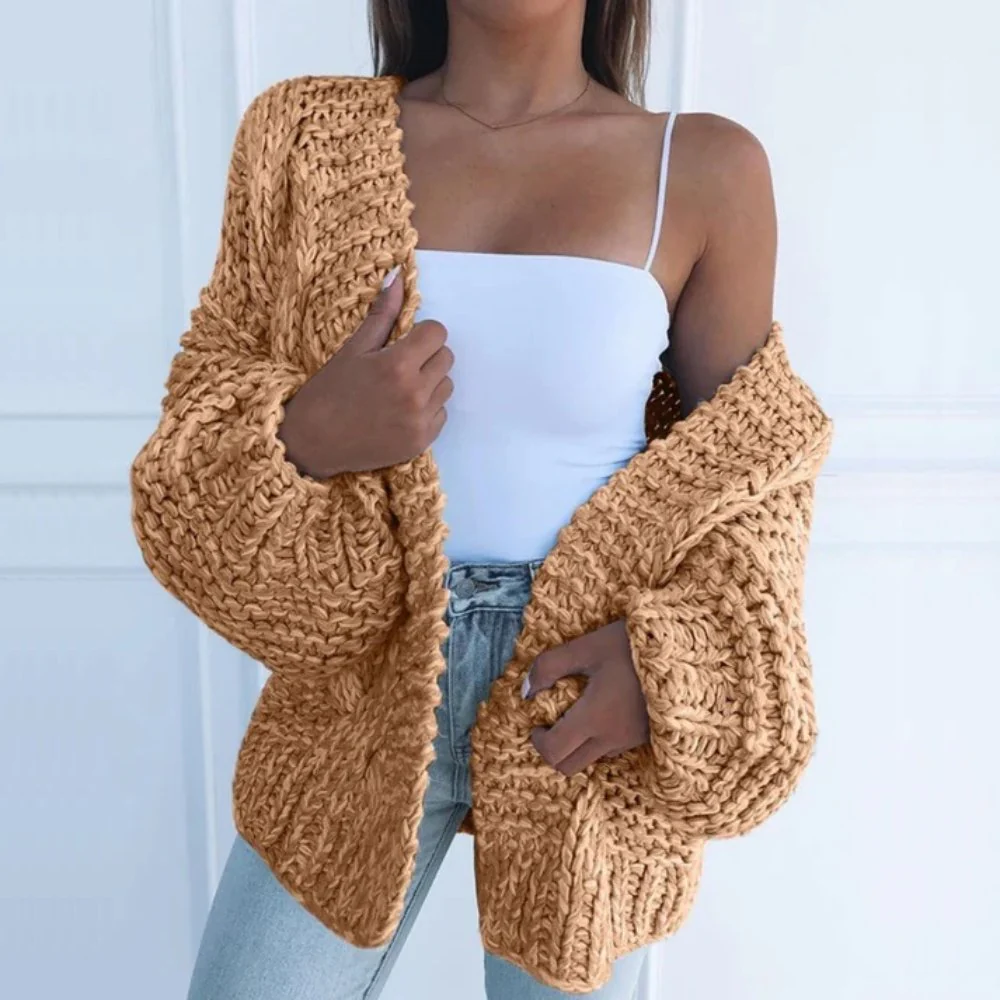 Women's Cardigan – Chunky Knit – Oversized Fit – Open Front – Ribbed Edges - Image 3
