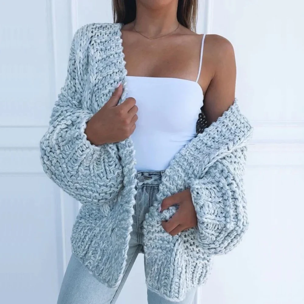 Women's Cardigan – Chunky Knit – Oversized Fit – Open Front – Ribbed Edges - Image 4