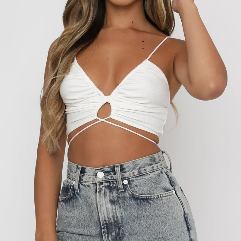Women's Crop Top – Deep V-Neck – Cut-Out Design – Adjustable Straps – Bow Detail - Image 4