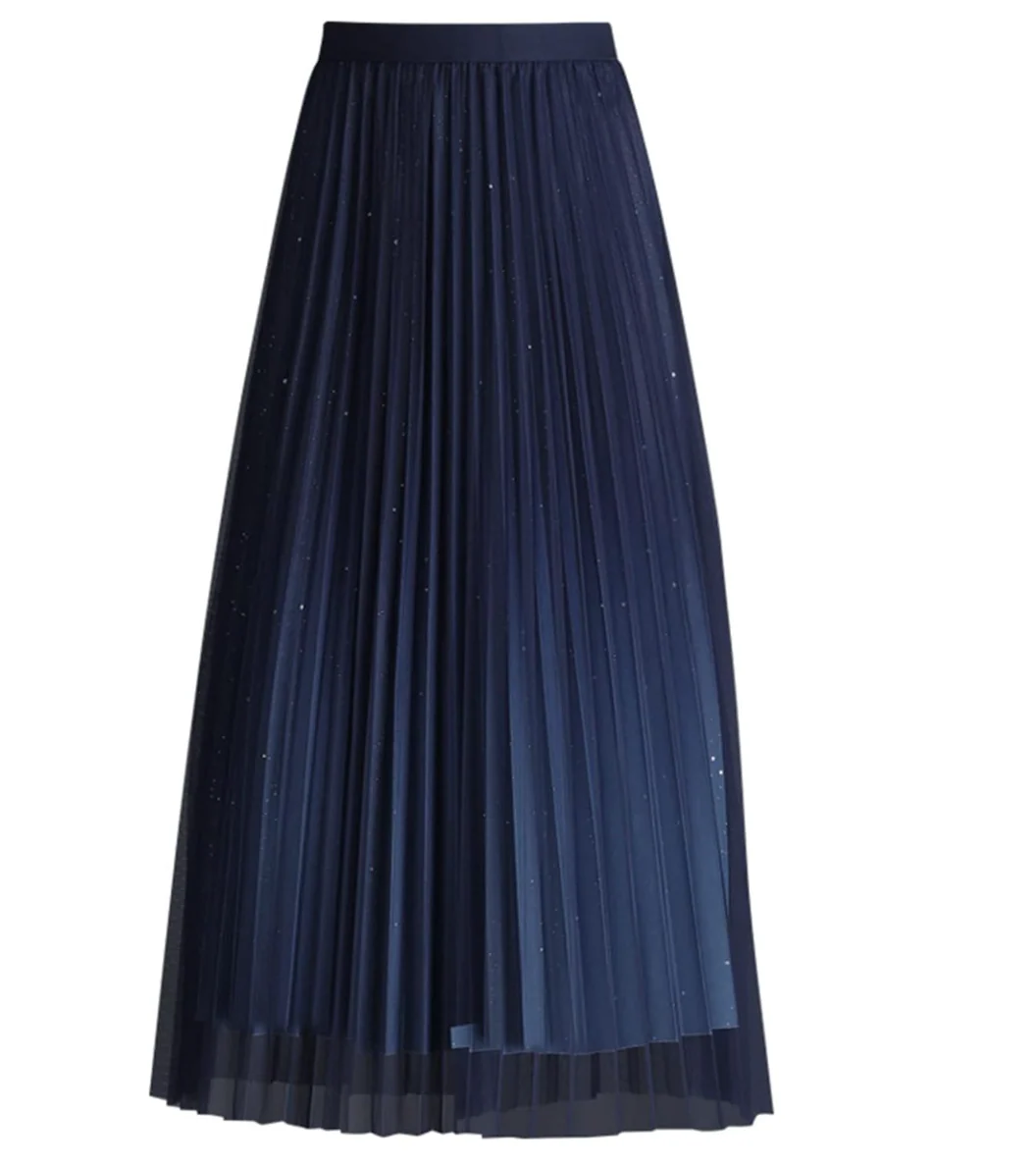 Women's Midi Skirt - Pleated Design - Semi-Transparent - Layered Elegant Style - Image 2