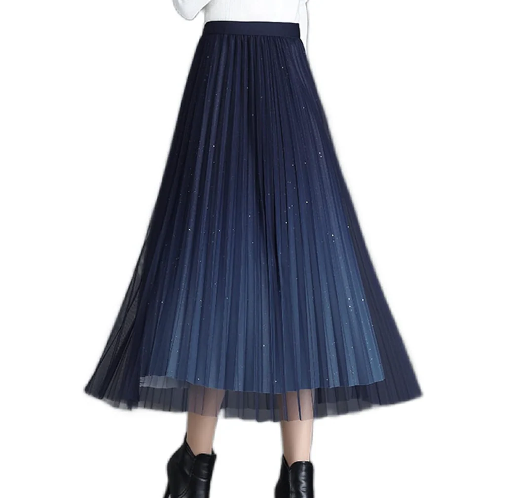 Women's Midi Skirt - Pleated Design - Semi-Transparent - Layered Elegant Style - Image 3