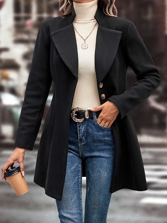 Women's Coat - Fitted Model - A-line Fit - Long Sleeves - Classic Lapels - Image 3