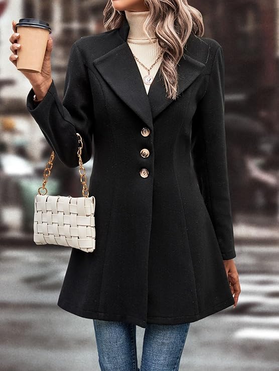 Women's Coat - Fitted Model - A-line Fit - Long Sleeves - Classic Lapels - Image 4